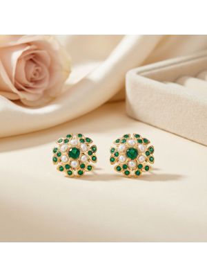 Floral Pearl Stone Stud-hover