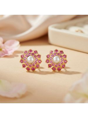Floral Pearl Stone Stud-hover