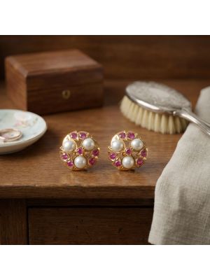 Floral Pearl Stone Stud-hover