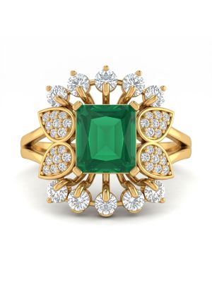 Luxurious Green Emerald Floral Gold Ring-hover
