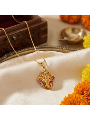 Traditional Lord Ganesh Gold Pendant-hover