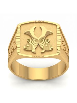 Pisces Signet Gents Gold Ring-hover