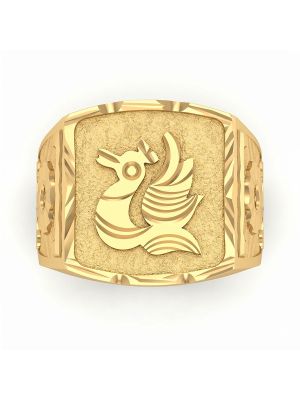 Gents Signet Textured Gold Ring-hover