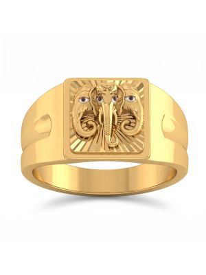 Triple Elephant Signet Gold Ring-hover