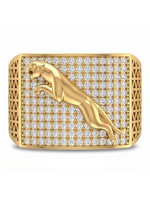 Gold Panther Signet Mens Ring-hover