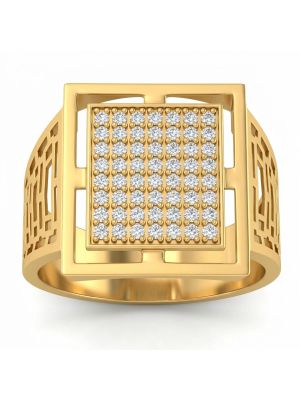 Iced Square Lattice Gold Ring-hover