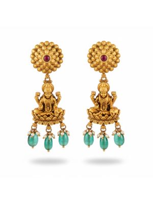 Antique Temple Gold Lakshmi Earrings-hover