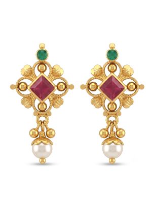 Traditional Temple Pearl Drop Earrings-hover