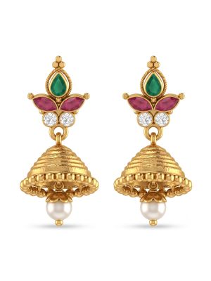 Festive Wear Pearl Drops Gold Jhumka-hover