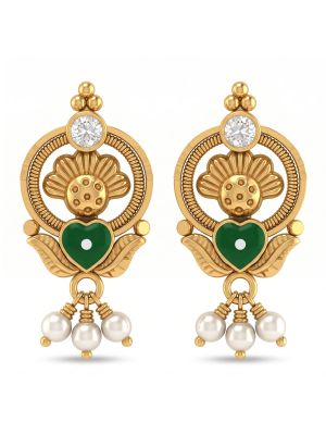 Modern Heart Pearl Drop Gold Earrings-hover