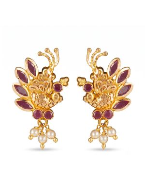 Traditional Pearl Drop Gold Earrings-hover