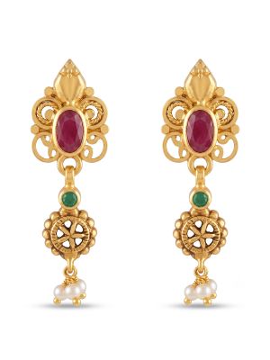 Royal Pearl Drop Gold Earrings-hover