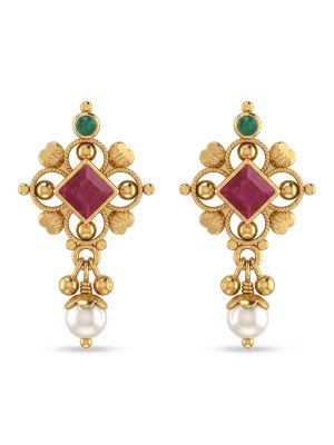Classic Pearl Drop Gold Earrings-hover