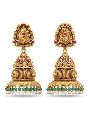 Antique Peacock Studded Jimikki Gold Earrings-hover