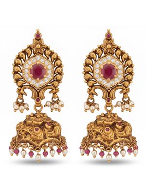 Grand Peacock Motif Gold Jhumka-hover