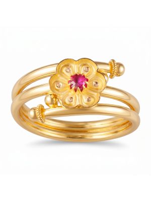 Fancy Floral With Stone Gold Ring-hover