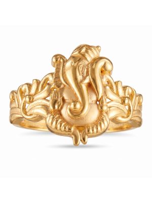 Sculpted Ganesha Leaf Casting Gold Ring-hover