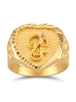 Auspicious Tamil Om Vel Heart Gold Signet Ring-hover