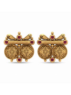 Antique Floral Pattern Gold Earrings-hover