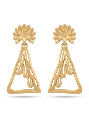 Floral Plume Triangular Gold Drop Earrings-hover