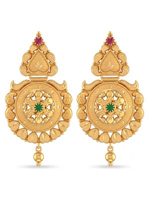 Floral Circular Medallion Gold Earrings-hover
