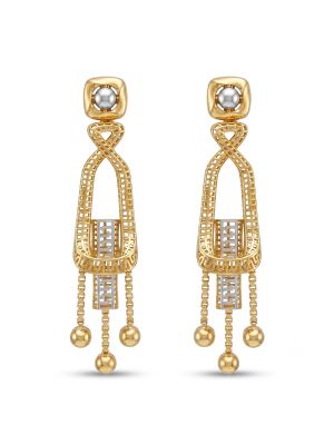 Luxe Textured Grid Gold Drop Earrings-hover