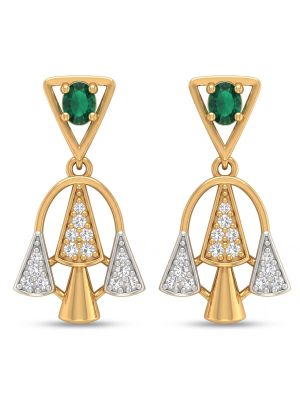 Modern Arc Emerald Gold Drop Earrings-hover