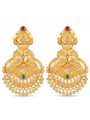 Temple Mayura Gold Drop Earrings-hover