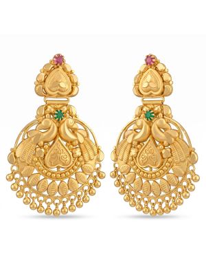 Heritage Twin Mayura Gold Drop Earrings-hover