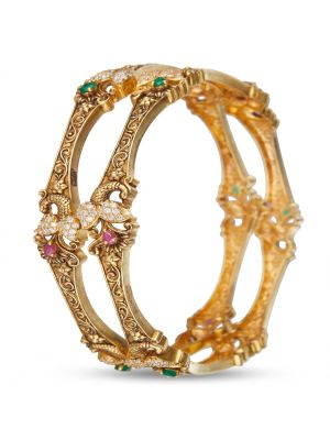 Rangeela Gold Heritage Peacock Bangles-hover