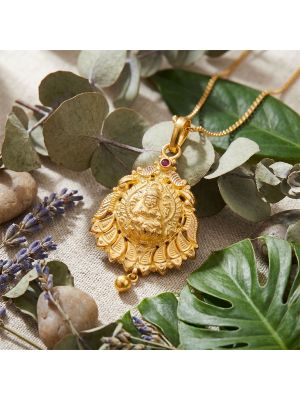 Gold Lakshmi Nakshi Pendant with Ruby stone-hover
