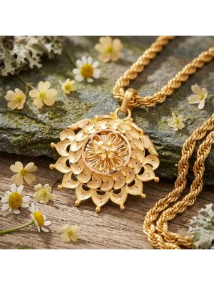 22k Gold Circular Floral Mandala Pendant-hover