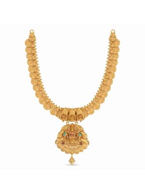 Traditional Lakshmi Motif Gold Necklace-hover