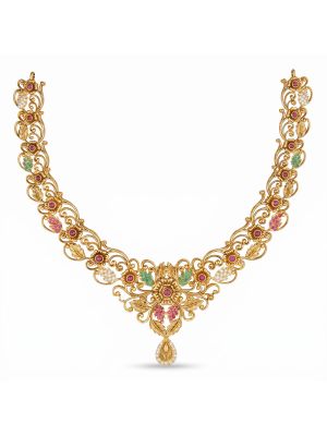 Luxurious Floral Pattern Gold Necklace-hover