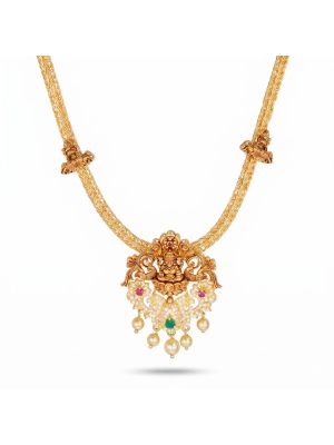 Temple Rope Lakshmi Pendant Gold Necklace-hover