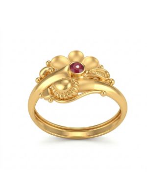 Gold Flower Ring with Red Stone-hover