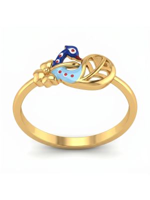 Azure Peacock Leaf Casting Gold Ring-hover