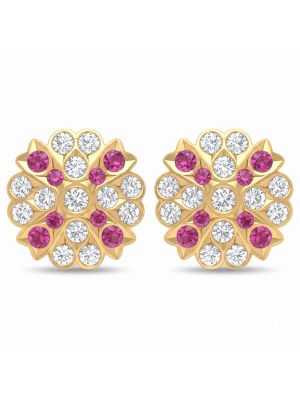 Origami Leaf Stone Gold Stud Earrings-hover