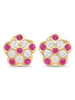 Traditional Floral Stone Stud Gold Earrings-hover