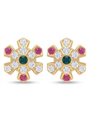 Modern Multi Stone Stud Gold Earrings-hover