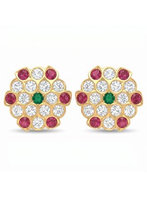 Classic Floral Multi Stone Gold Earrings-hover