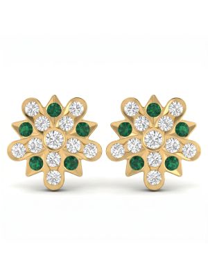 Classic Floral Emerald Stud Gold Earrings-hover