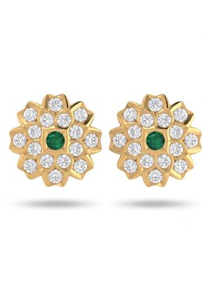 Classic Floral Stone Gold Stud Earrings-hover