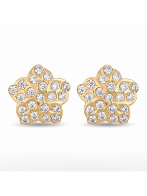 Pave Floral Cluster Gold Stud Earrings-hover