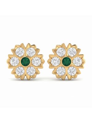 Emerald Flower Stone Gold Stud Earrings-hover