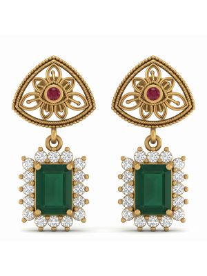 Traditional Floral Gold Emerald Drops-hover