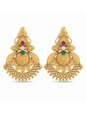 Traditional lotus petal Chandbali Gold Studs-hover