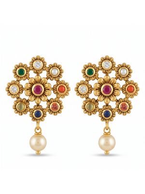 Traditional Navaratna Gold Floral Drops-hover