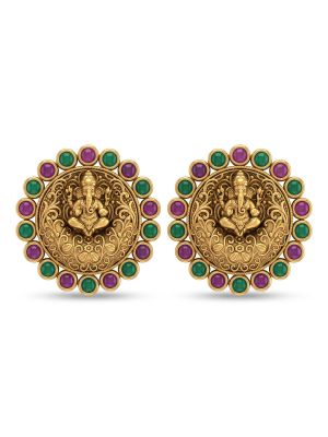 Heritage Ganesha Temple Gold Studs-hover