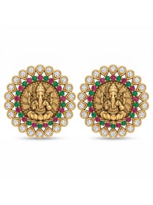 Divine Ganesha Color Stone Gold Studs-hover